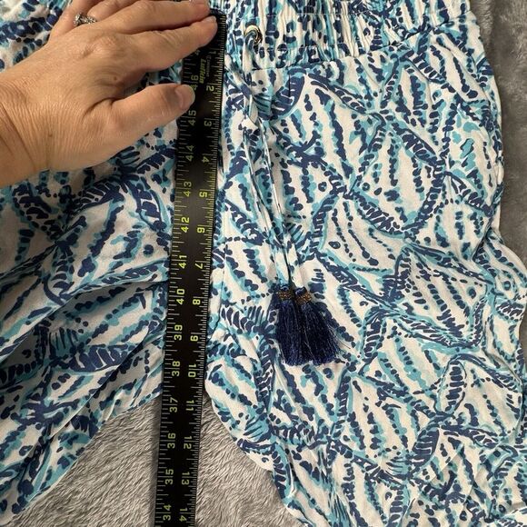 Lilly Pulitzer XS ISLAND JOGGER PANTS Blue Turquoise Tropical Pull On Tassel - Picture 7 of 9